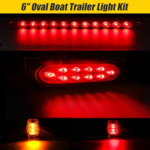 EXERAUO 6" Oval LED Trailer Lights Kit with Mounting Bracket, Submersible Stop Brake Tail Light, Light Bar and Wiring Harness for Boat Truck RV Trailer by EXERAUO - Image 3