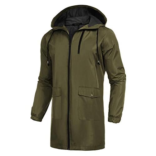 COOFANDY Men’s Long Raincoat Ligtweight Rain Jacket Waterproof Outdoor Jackets with Hood