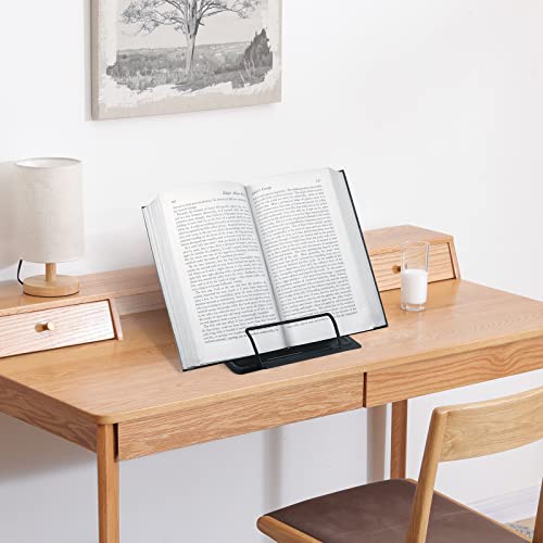 Metal Book Stand for Reading, Adjustable Cookbook Documents Stand and Textbook Holder for Desk, Perfect for School Kitchen Counter Office(Black)