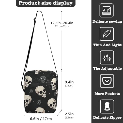 KLL Black Skulls Halloween mens messenger bag Vegan Leather mens crossbody bag Casual Woman Handbag Shoulder Strap3