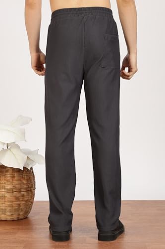 Image of Men's Regular Fit Textured Trousers with Elastic Waistband & Drawstring Closure - Casual & Smart Everyday Pants
