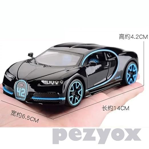 Image of 1:32 Scale Bugatti Chiron Die-Cast Metal Car with Sport car Openable Doors Light and Sound,Pull Back Function Indoor Outdoor Toy for Kids. (Black)