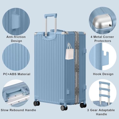 Image of AnyZip Luggage PC+ABS Aluminum Frame Zipperless Checked Luggage Hard Shell Suitcase TSA Lock Double Spinner Wheels 28 Inch Haze Blue