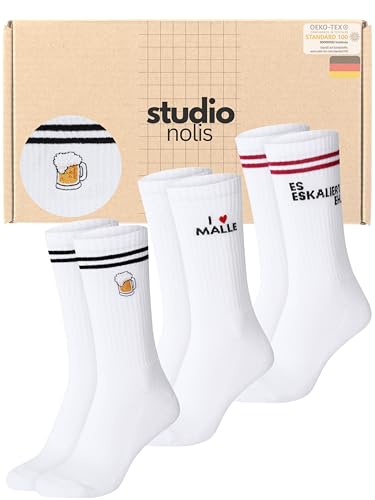 Studio Nolis Tennissocken Malle - 3er Set - Socken Mallorca Party - Damen & Herren - Crew Socks - Oekotex 100 Baumwolle (39-42 Special Edition Malle)