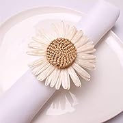 Woven Sunflower Napkin Rings Set of 4, Handmade Faux White Daisy Napkin Ring, Braided Cotton Thread Serviette Buckles Holder for Dinner Table, Wedding, Family Gathering (Sunflower)