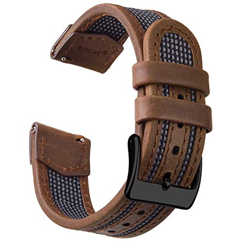 Ritche 20mm Watch Band Nylon Quick Release Leather Watch Bands for Men Women