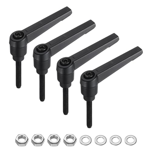 Image of uxcell 4pcs Lever Adjustable Handles M5 x 32mm Metric Male Thread with Nuts Washers, Level Clamping Handle Set Hand Stud Knobs Rotating Screw Handles Bolts with Locking Lever, Black