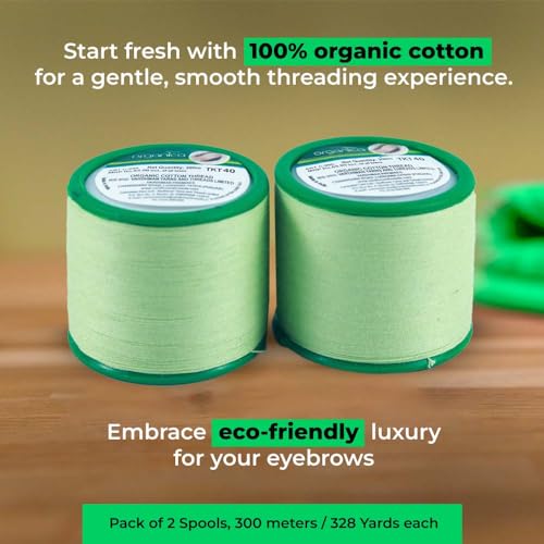 Image of ZIBELL Organic Cotton Eyebrow Threading Thread Tool for Women - 2 Spools x 300 Meters Thread for Eyebrows Threading - Upperlips Shaping, Green