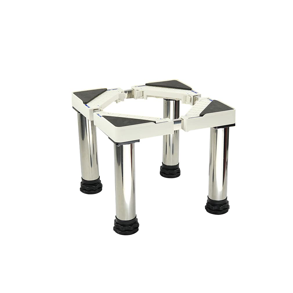 Einstellbare Waschmaschinen Untergestell Sockel Länge 60-78cm Breite 30-48cm Podeste & Rahmen für Trockner Kühlschrank Halter Halterung Antivibrationsmatte 4 Edelstahl Füße