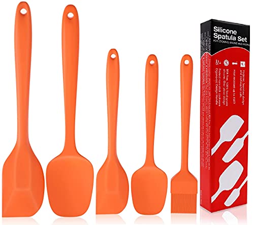 Image of P-Plus International Silicone Spatula Set 5-Piece - 446F Heat-Resistant Baking Spoon Spatula - Seamless One-Piece Design- Non-Stick Silicone Stainless Steel Core (Spatula Set of 5 Orange)