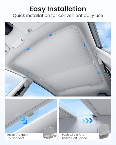 Image of REEVAA Tesla Model Y Juniper (2026-2025) Sunshade Roof Accessories, Gray | OEM Fit;Full Blackout & Heat-Blocking; Protect Interior & Reduce A /C Workload; Two-Piece Magnetic Design Prevents Sagging