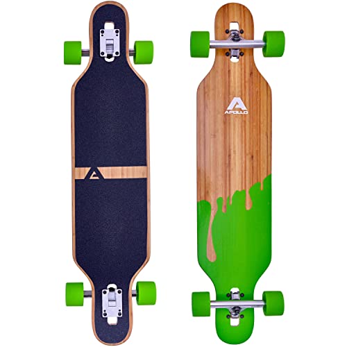 Apollo Longboard, Komplettboard mit Deck aus Bambus & Fiberglas, High-End Board mit ABEC 9 Kugellager, Flex 2 Longboards für Jugendliche und Erwachsene, Profi-Cruiser