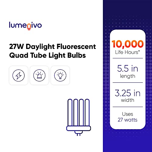 Lumenivo Fml 27W 6500K Bulb Quad Tube Fluorescent Light Bulb Gx10Q-4 4 Pin Base - Daylight Full Spectrum Tube Light Bulb - Sunlight Lamp Replacement Bulb - 10,000 Hours - 1330 Lumens #TOP6