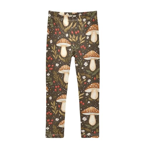 Wusikd Mushrooms Girls' Leggings Toddler Doodles Flowers Brown Kids Yoga Pants Dance Active Tights 4T