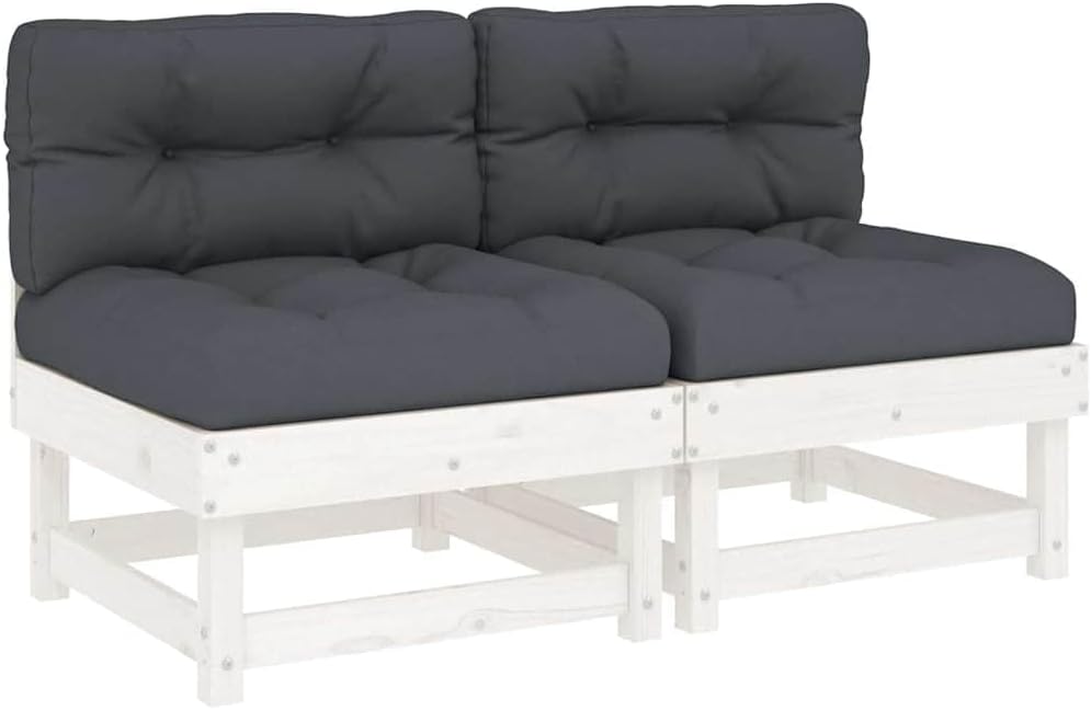Middle Sofas with Cushions 2 pcs White Solid Wood Pinepatio Chairs Patio Furniture Set Garden Outdoor furnitureSuitable for Courtyard Gardens