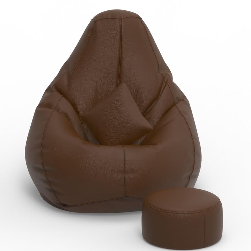 Image of Biggie Bean Bag Chair 4XL with Beans Filled-Classic Dropsters-Forever Fresh, Forever Classic-Crafted for Comfort-Styled for Elegance with Free Cushion & Footrest (Matching Color : Regular, Brown)