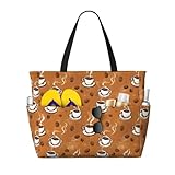 GVYGVY - Bolsa de playa grande para mujer resistente a la arena con estampado marrón café - Bolsa de viaje de verano con cremallera