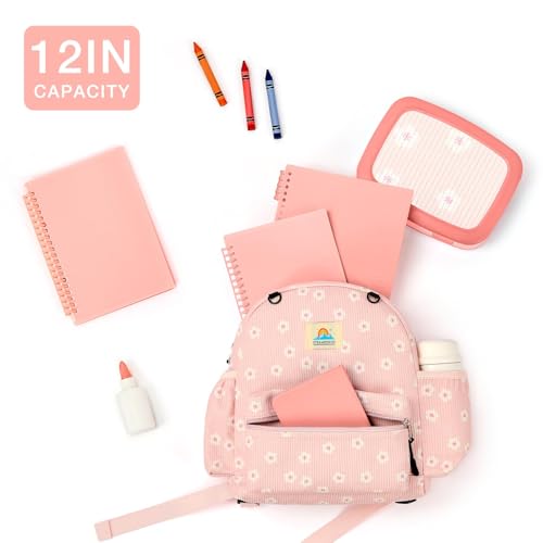 Image of STEAMEDBUN Corduroy Toddler Backpack for Girls 2-4: Kids backpack for Boys Girls - 12 inch Preschool Kindergarten Backpacks - Sakura