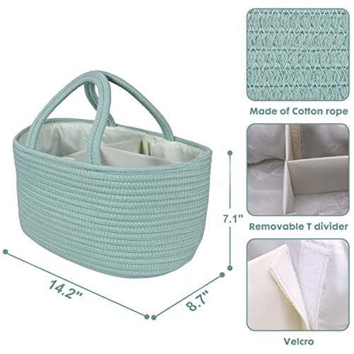 Image of XUANGUO Cotton Rope Baby Diaper Caddy Organizer Basket Light Green