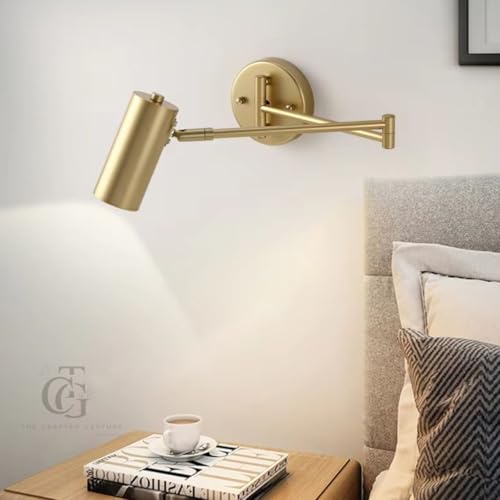 Image of Modern Wall Spotlight with Adjustable Rocker Arm and Built-in Switch Wall Fixture for Bedside-Warm White|Electroplated