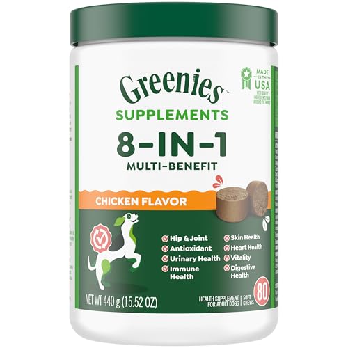 Greenies Dog Supplements 8-in-1 Multi-Benefit Chicken Flavor, 15.5 oz. Container, 80 Count