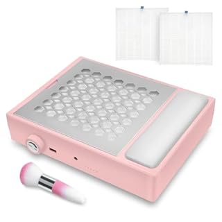 Madenia Powerful Nail Dust Collector - Brushless Quiet Vacuum Suction Fan Extractor with Hand Pillow 2 Filters 1 Brush, Nail Dust Cleaner Machine for Acrylic Gel Nail Polishing Nail Tech Use, White (Pink)