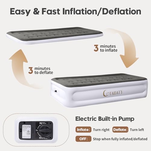 Image of Twin Air Mattress with Built-in Pump, 18 inch Tall Inflatable Mattress Double Airbed, Luxury Self Inflating Air Bed Blow Up Mattress Portable for Home Camping Travel, 550lb Max Weight