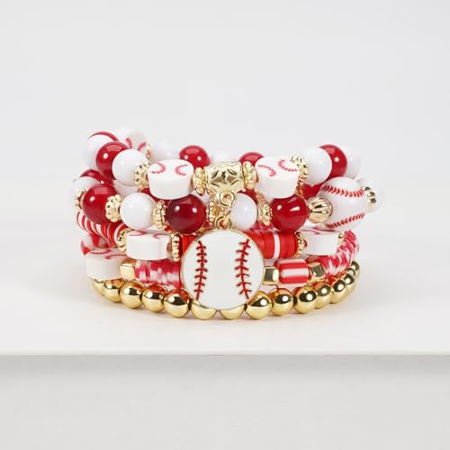 Image of Football Baseball Soccer Beaded Bracelets for Women Stackable Game Day Sports Theme Bracelet