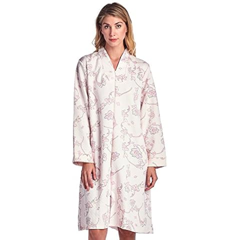Casual Nights Women's Quilted Long Sleeve Zip Up House Dress Robe, Floral Pink, M Cover