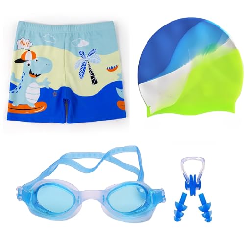 Kids Swimwear Set with Cap and Goggles Boys Swimdress Swim Costum...