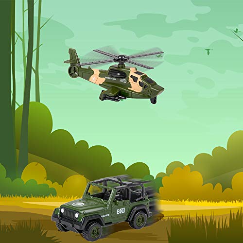 Artcreativity Military Toy Playset For Kids, 2-Piece, Includes 1 Helicopter Toy And 1 Jeep, Durable Diecast Army Toys For Kids, Pretend Play Set For Boys And Girls, Great Birthday Gift #TOP3