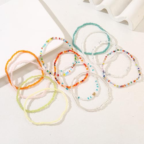 Image of Beaded Anklets for Women Handmade Boho Beaded Ankle Bracelets Colorful Beads Foot Anklets for Women
