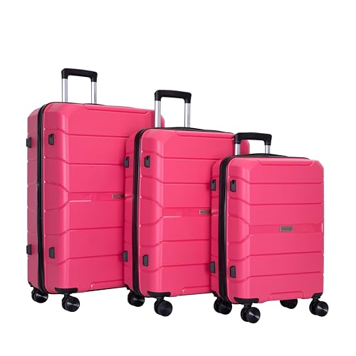 Hardshell Suitcase Spinner Wheels PP Luggage Sets Lightweight Durable Suitcase with TSA Lock,3-Piece Set (20/24/28),Rose3