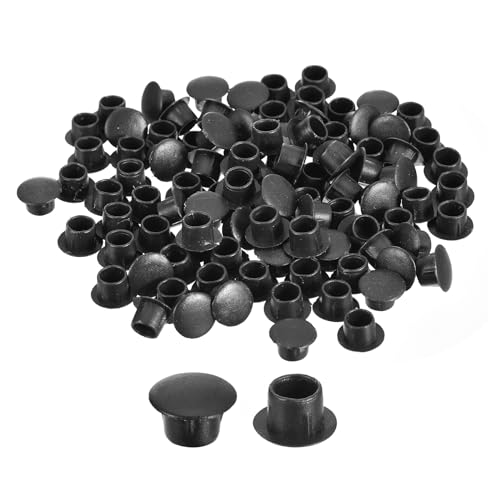 Image of uxcell 200Pcs Screw Hole Plugs, 8mm(5 /16 inch) Dia Plastic Snap in Shelf Button Flush Type Caps for Furniture Cabinet Cupboard, Black