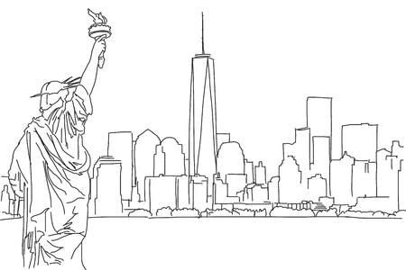 Cuadro de madera 140 x 90 cm: bosquejo de mano libre de Nueva York Ciudad Skyline. Vector esquema garabateado(52508405)