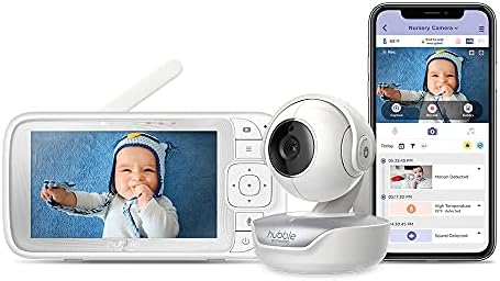 Hubble Connect 5" Video Baby Monitor with Camera and Audio, NightVision Baby Monitor WiFi Smartphone; Pan Tilt Zoom; 2Way Talk & Room Temp Sensor, 1000ft Range, Baby Camera Monitor with Phone Access