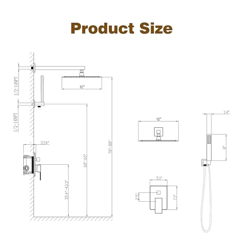 Image of ESNBIA Rain Shower Head with Handheld Spray Combo, 12 inch Brushed Gold
