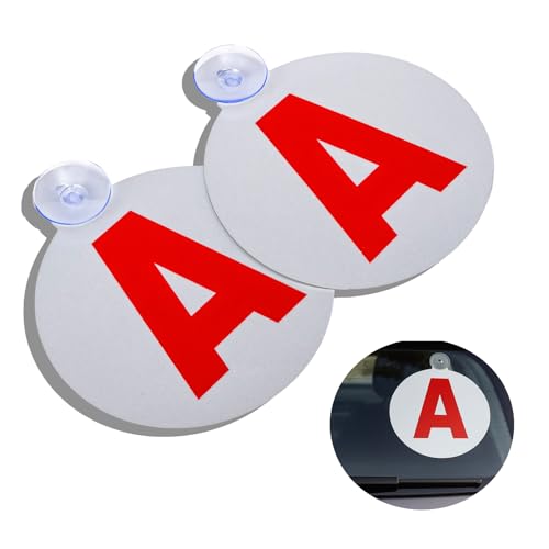 A Jeune Conducteur 2PCS Autocollant A pour Voiture À Ventouse - Ø 15 cm avec Ventouse, Rétroréfléchissant, Sécurité Nocturne, pour Permis Probatoire