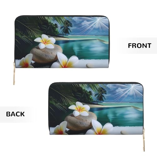 Tropical Flower and Zen Stone Printed Long Wallet for Women Men Cute Coin Purse with Card Holder3