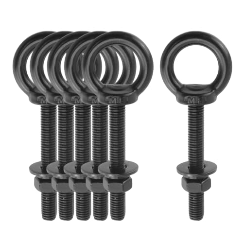 Image of Antrader Lifting Shoulder Eye Bolts,M8 Eye Bolt,M8 x 60mm,Black,6 Sets | Stainless Steel Eyebolts with Lock Nuts,Lock Washers,Flat Washers