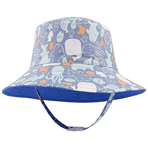 SEYUFN Sombrero de cubo de bebé niña para niños de ala ancha UPF 50+ sombrero de sol para niños de protección solar sombrero de playa de verano al aire libre gorras, Pulpo, 24 meses Cover