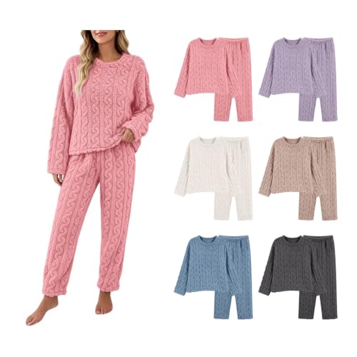 Winter Pajamas for Women Flannel Lounge Sets Cozy Fuzzy Sleepwear Pink L - image 1