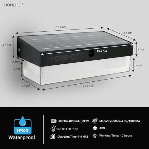 Image of Homehop Solar Light Outdoor Home Garden Wireless Wall Automatic Night Lamp | Solar Wall Light Waterproof LED Decoration for Balcony, Porch, Patio, Pathway and Driveway with 3 Color Modes (4000mAh,ABS)