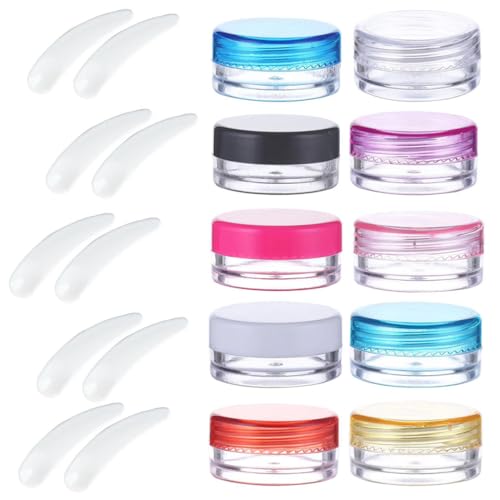 KEQAR 10 Pcs Tarros Cosméticos y 10 Pcs Espátulas, Botes Pequeños de Plástico Transparentes, Mini Botecitos de Plástico para Cremas, Kit de Viaje, Accesorios de Higiene Personal