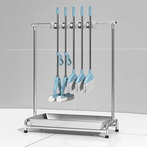 Chariot de nettoyage robuste en acier pour balai et serpillère - Organisateur de placard robuste pour la maison et le jardin - Solution de rangement durable parfaite pour les fournitures et le
