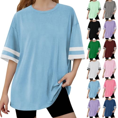 Girls Short Sleeve T Shirts Striped Patchwork Kids Oversized Summer Tops Casual Crewneck Basic Tees for 5-15 Years2