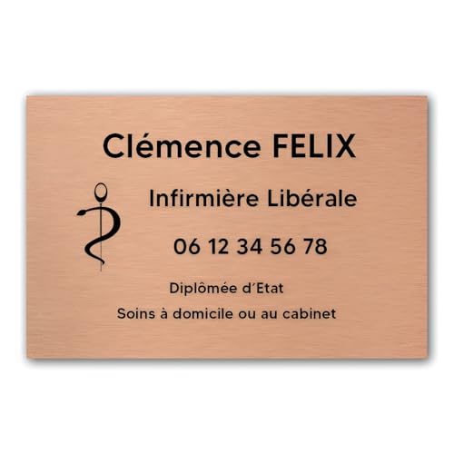 Plaque infirmière libérale personnalisée en cuivre avec adhésif 3M DECOHO