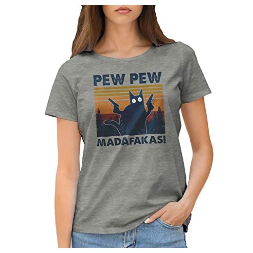 Vintage Pew Pew Madafakas Motherfuckers Cat with Guns Grå T-shirt för kvinnor Size S