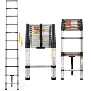 3, 8M Teleskopleiter 12, 5FT Mehrzweck-Edelstahl-Telesko... Ausziehbar Tragbare Stabile Loftleiter für Ziehen Wand Ersetzen Glühbirne Reinigen Fenster Reparieren Dach