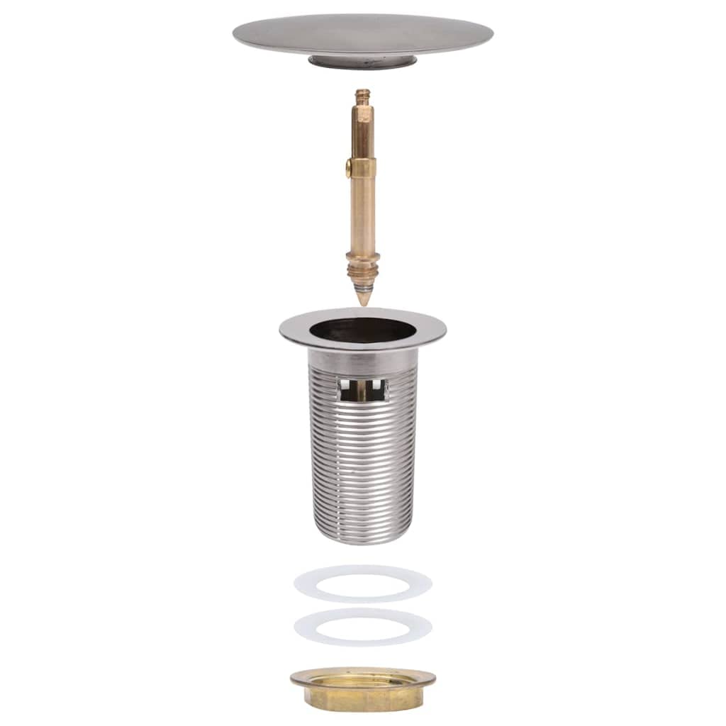 Mangloder - Desagüe con rebosadero en plata, 6,4 x 6,4 x 9,1 cm, de zinc y latón, para lavabo, baño, ducha, bañera con rosca de 1 pulgada y diseño desplegable sencillo